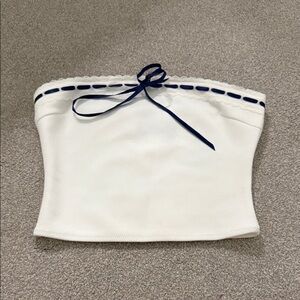 White Fox Boutique White and Navy Strapless Top